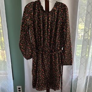 LOFT Black Floral Long Sleeve Dress